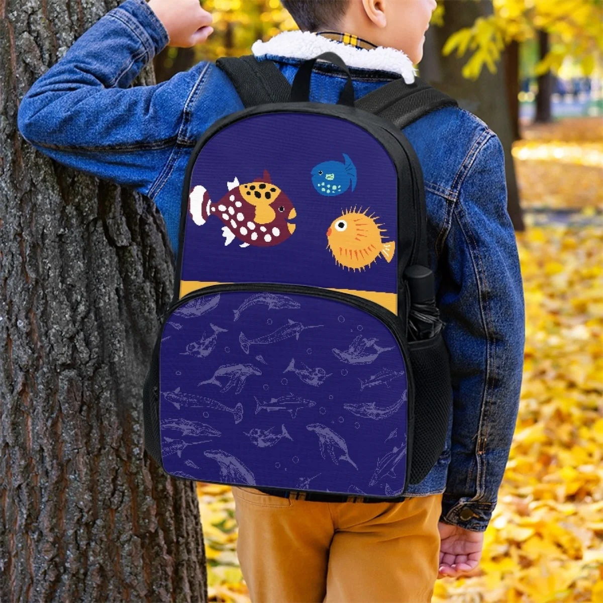 FORUDESIGNS Cartoon Fish Schoolbags Student Cute Backpacks Lightweight Multipurpose Double Zipper Bookbags School Supplies