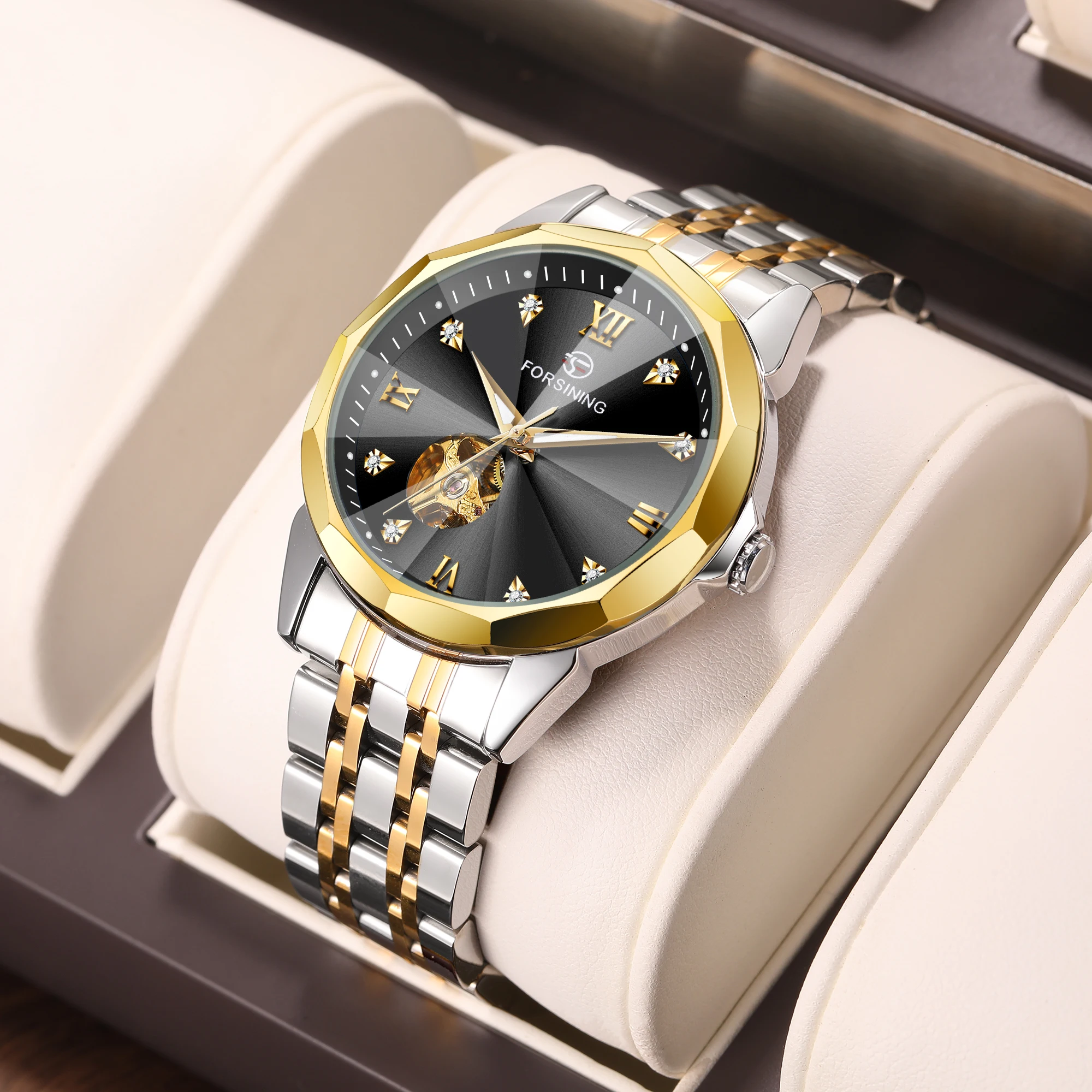 

FORSINING Original Luxury Brand Gold Diamond Automatic Movement Men's Watches Waterproof Stainless Steel Mechanical Wristwatches