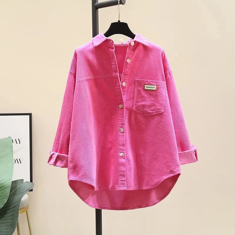 

New Corduroy Shirt Jacket For women Spring Autumn Loose Korean version Casual Long sleeved Medium length Cardigan Shirt Female