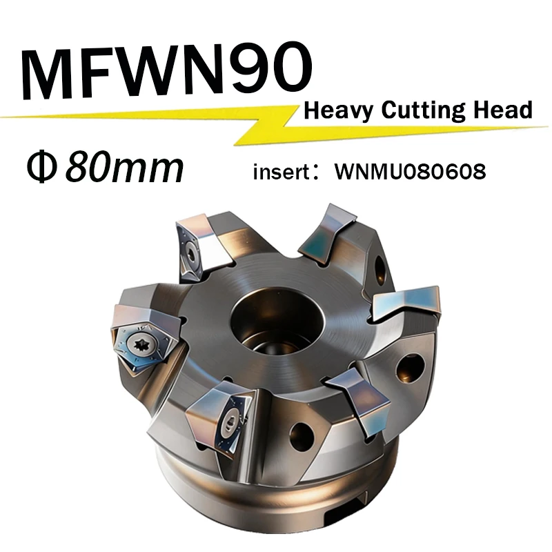 80mm Diameter MFWN 90 Degree Right Angle Large Cutting Flat Heavy Duty Cutting, Double Sided Hexagonal Wnmu080608 insert