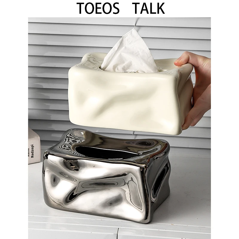 Nordic Style Ceramic Tissue Box Cute Living Room Coffee Table Decorative Item Luxury High Value Creamy Style Tissue Holder