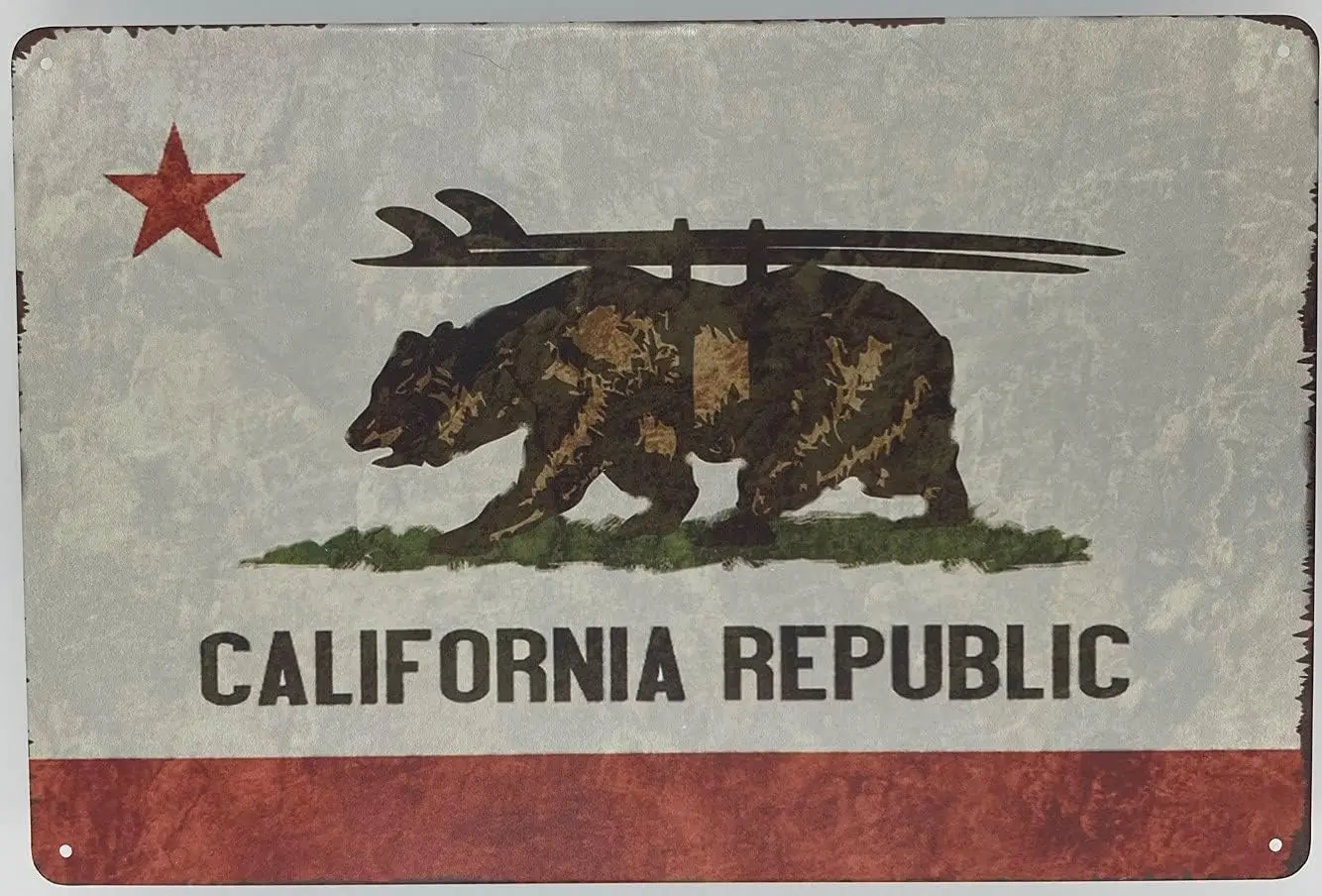 Forever USA WalForever USA Sign | California Republic Surfer Bear Flag 8 x 12 in. | Art Poster Plaque for Decoration at Home Bar