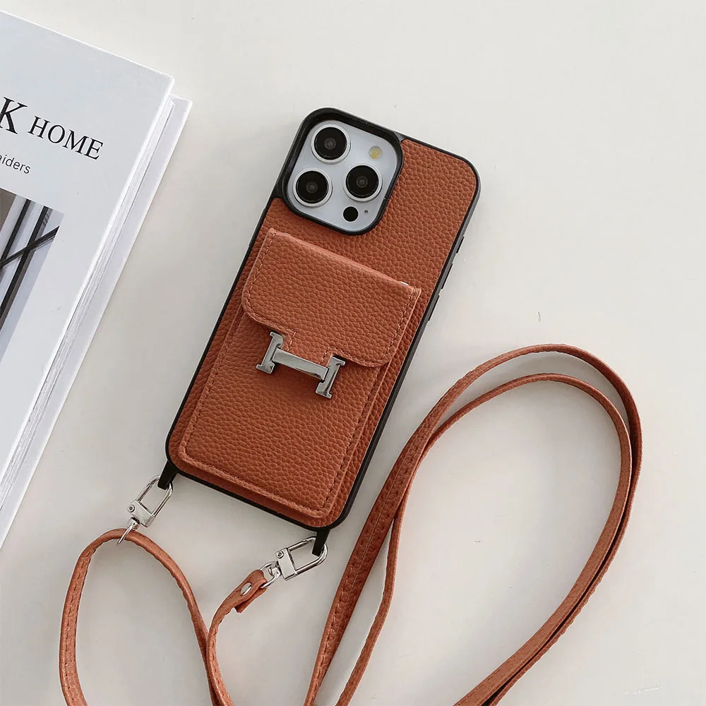 Woman Wallet Leather Crossbody Neckband Lanyard Phone Case for iPhone 16 11 15 13 12 Pro Max Luxury Card Holder Cover Gift