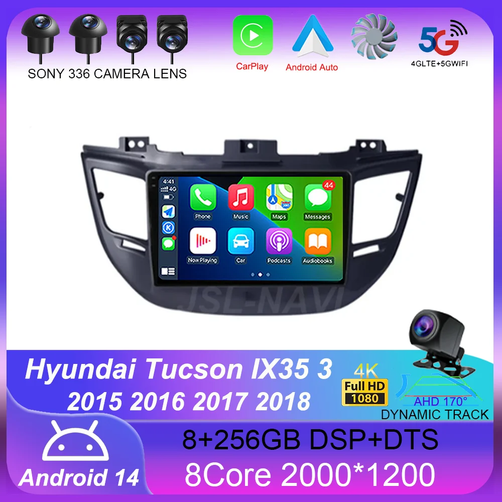 

9“ Android 14 For Hyundai Tucson IX35 3 2015 2016 2017 2018 DSP Car Radio Multimedia Video Player Navigation GPS 4G WIFI QLED