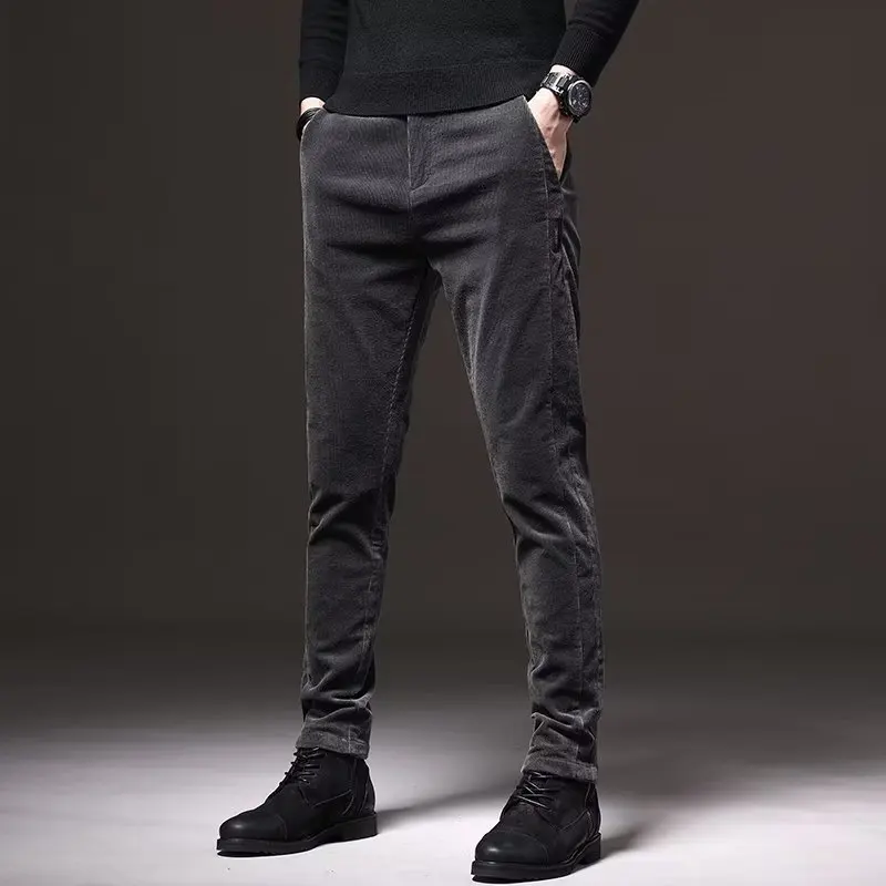 Fashionable Autumn Winter Solid Color Warm Trend Men's Trousers 2023 Casual Thickening Slim Straight Corduroy Pants Male Clothes