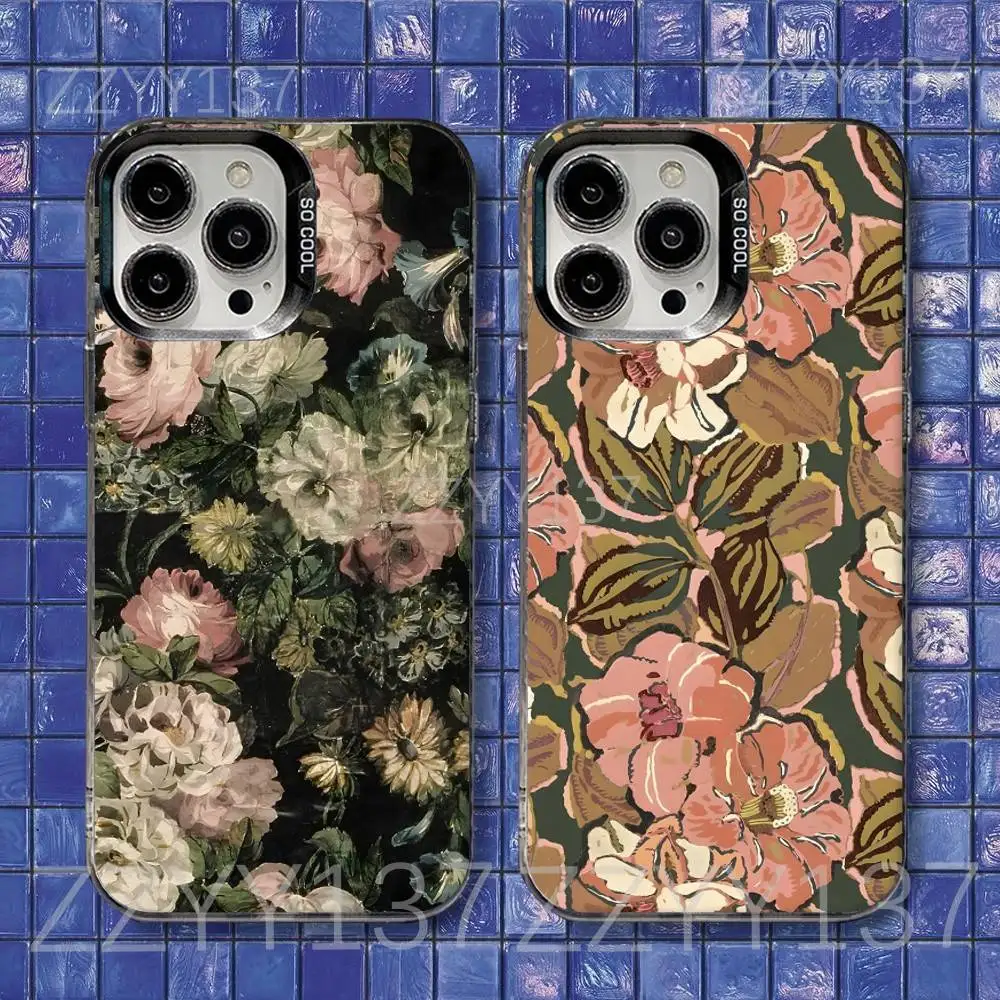 

Vintage Flowers Patterns Phone Case For iPhone 17,16,15,14,13,12,11,Air,X,XR,Pro,Max,Plus IMD Silver Shell