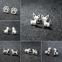 Silver Color Stainless Steel Earrings Lovely Chihuahua Dog Earings for Child Vivid Bulldog Dachshund Ear Studs Animal Funny Gift