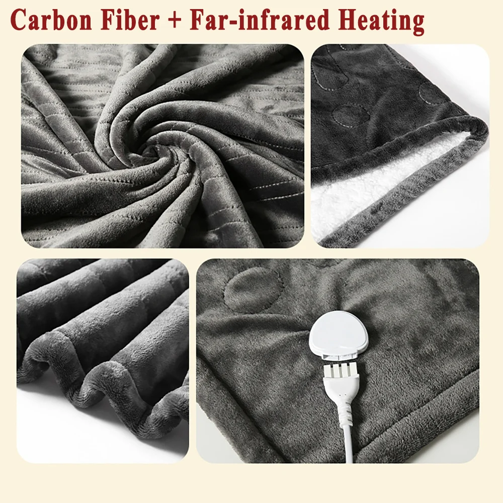 Washable Carbon Fiber Electric Blanket - 8 Levels Far-Infrared Flannel Warmer 12H Auto-Off