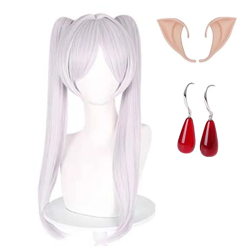 Frieren Cosplay Wig Anime Frieren Beyond Journey's End Himmel Light Purple Hair Ears Earrings Halloween Party Wigs for Men Women