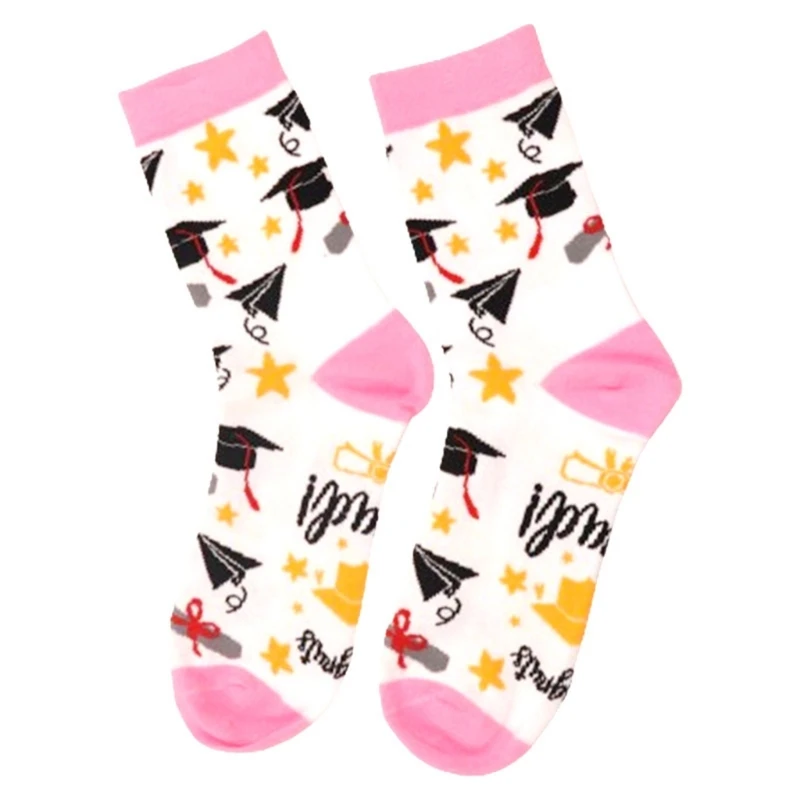 Novelty Graduation Gift Socks Unisex Jacquard Patterned Congrats Grad Socks for Graduate Gift for School Students