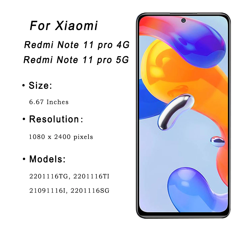 AMOLED لشاومي ريدمي نوت 11 برو شاشة الكريستال السائل مجموعة المحولات الرقمية لشاشة تعمل بلمس ل ريدمي نوت 11 برو 5G LCD استبدال أجزاء