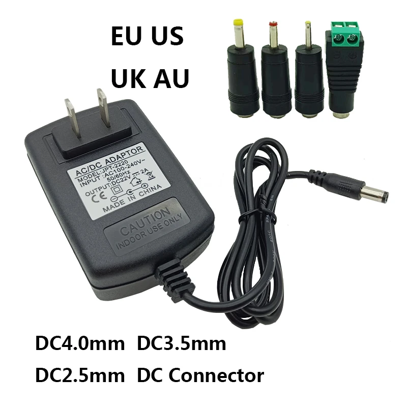 Universal 22V 2A 1A 1.5A Power Adapter UK US AU EU Power Supply 22V DC Connectors DC4.0mm DC3.5mm DC2.5mm 22 Volt Adaptor Jacks