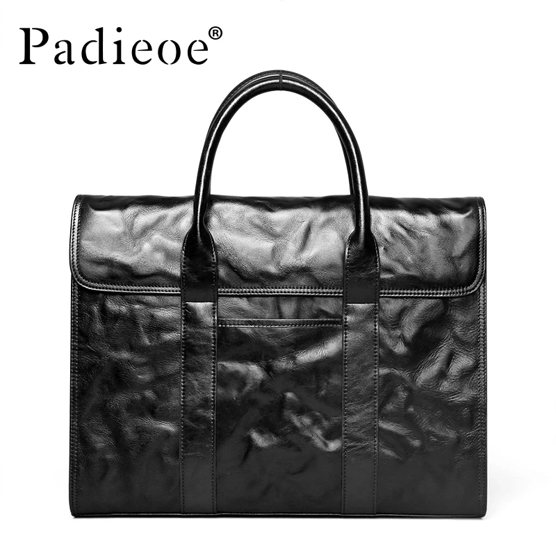 PADIEOE large capacity leather briefcase men\'s business horizontal handbag men\'s cowhide computer bag men\'s bag