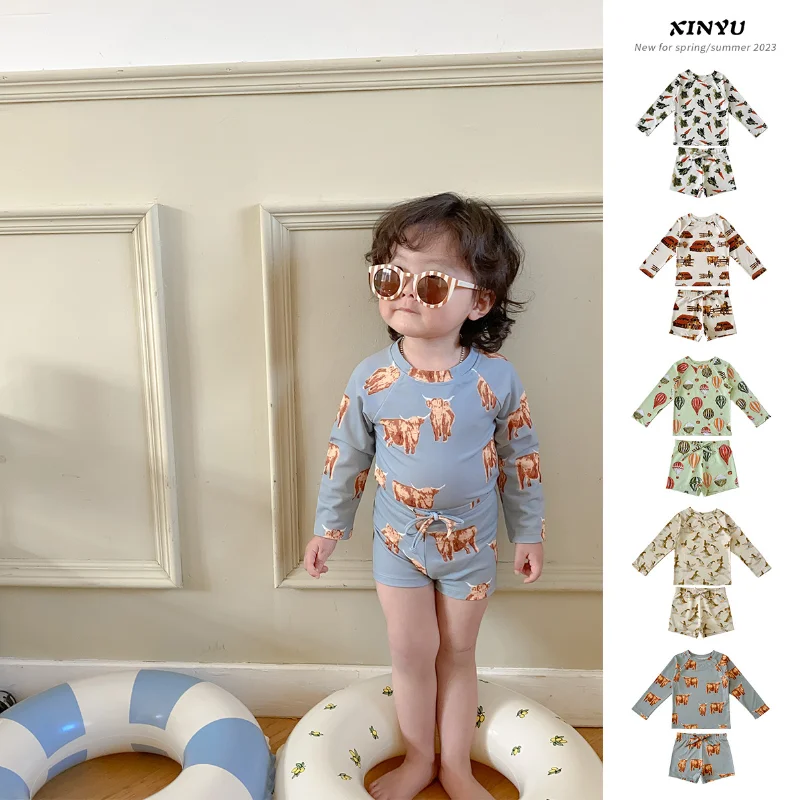 Boys' Swimwear High Elastic Boy Long Sleeved Sun Protection Swimwears Children's Swimsuit Baby Clothes Maillot De Bain Garcon