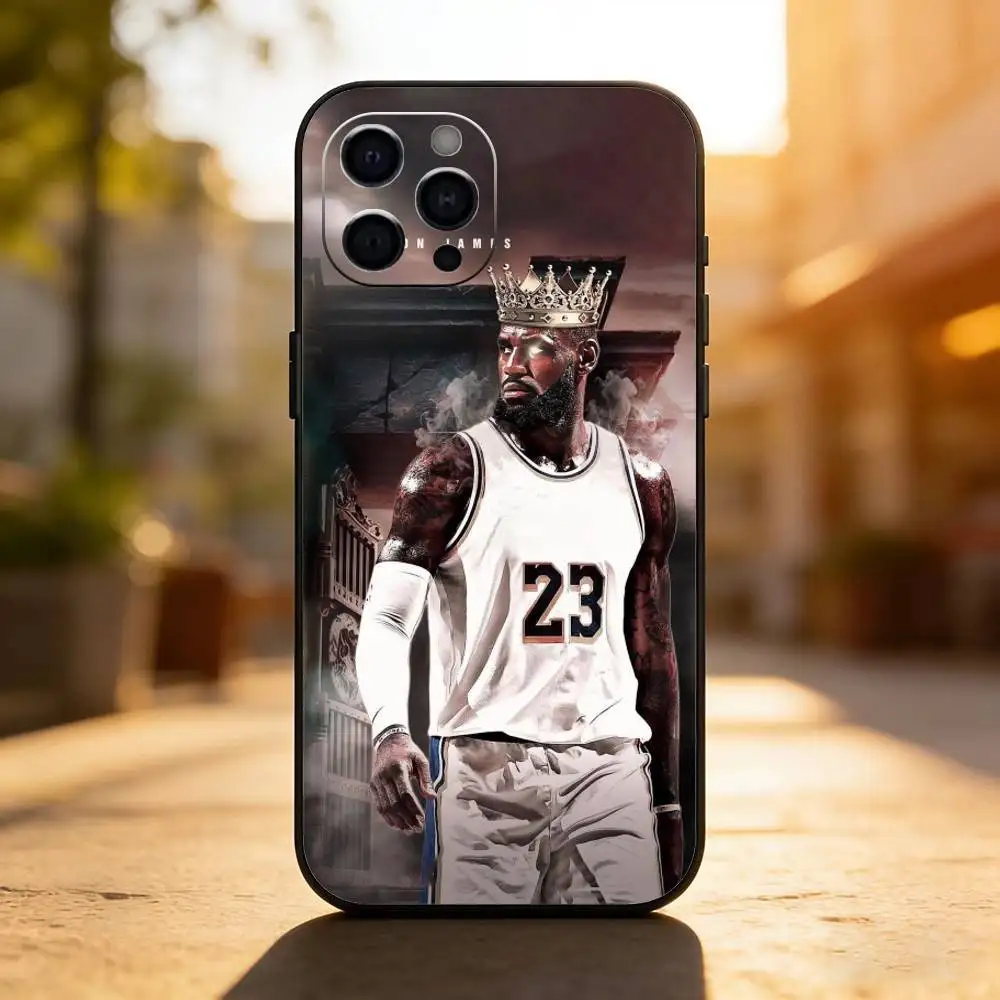حافظة هاتف كرة السلة L-Lebron James 23 لهواتف iPhone 17,16,15,14,13,12,11 Plus, Pro,Max,XS غطاء ناعم من السيليكون الأسود