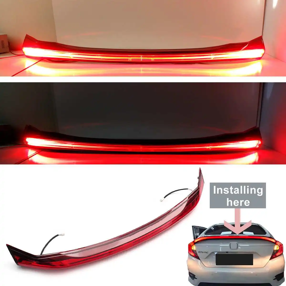 

Car Style LED ABS Spoiler With Rear Brake Lamp For Honda for Civic 2016-2017 Tail Light Trunk Led Accessories