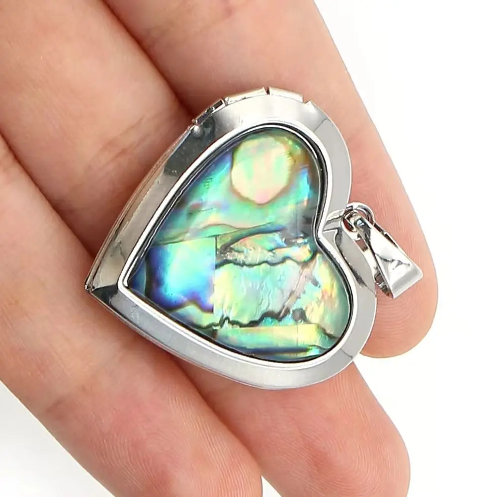 Heart-Shaped Natural Abalone Shell Inlay Pendant Silver-Edged Design Openable Clasp Romantic Necklace Jewelry Accessory 1pc/pack