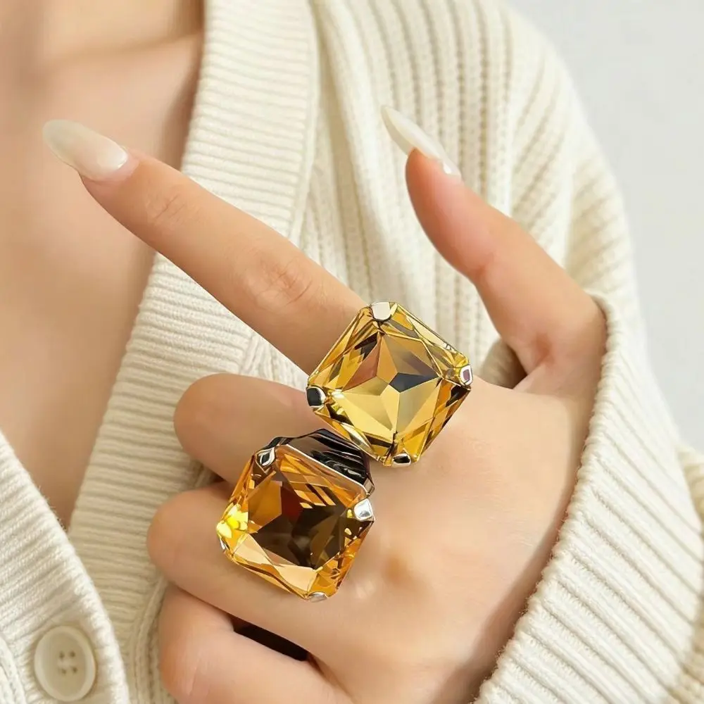 Square Shape Square Rhinestone Ring Rhinestone Crystal Adjustable Size Vintage Wedding Ring Exaggerated Giant Large Size