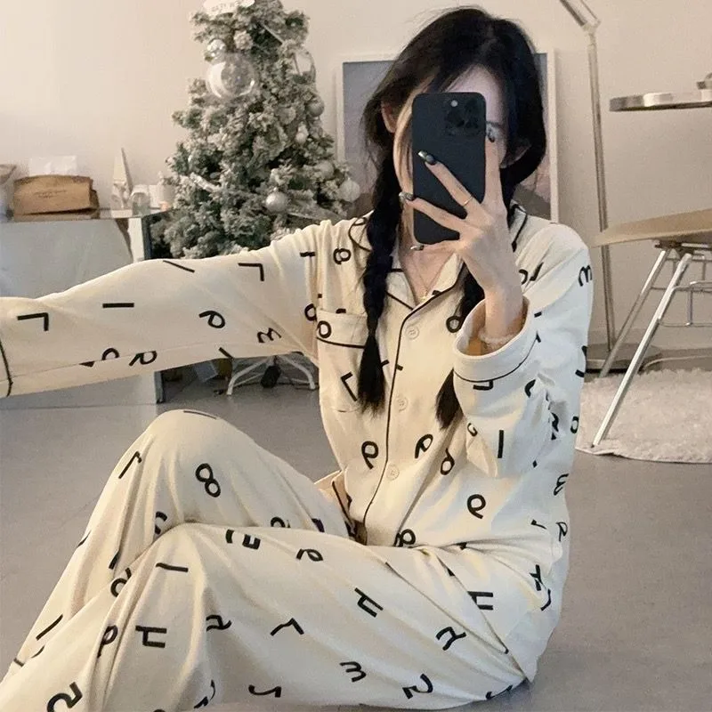 Women Pajamas 2024 Spring Autumn High Sense Letter Simplicity Ladies' Homewear Two-Piece Casual Loose Long Sleeve Sleepwear Suit