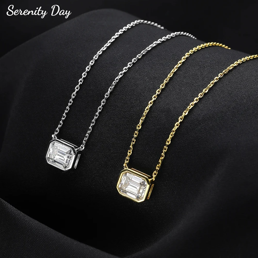 

Serenity 1ct 2ct Emerald D Moissanite Necklace for Women Gift Rectangle Lab Diamond Pendant Necklace 925 Sterling Silver Jewelry