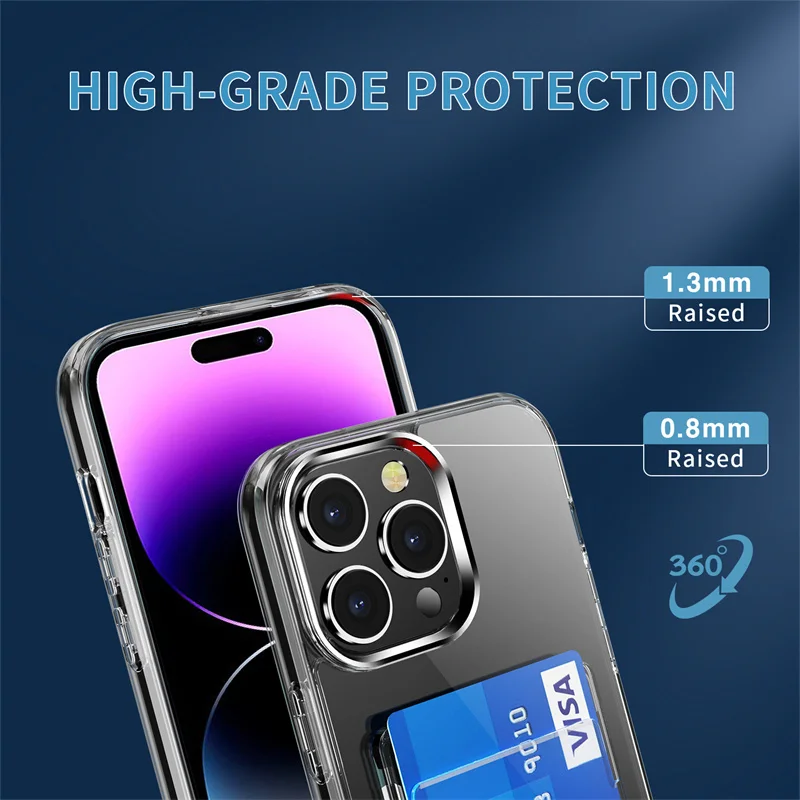 Casing pelindung transparan, casing ponsel gaya sederhana dengan tas kartu untuk iPhone 15 14 Plus 13 12 11 Pro XS Max XR