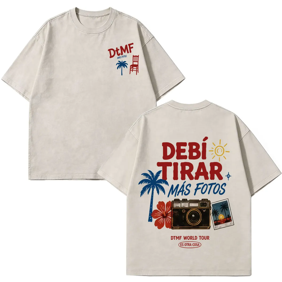Rapper Bad Bunny Tour 2026 Debi Tirar Mas Fotos DTMF Print Vintage Washed T-Shirt für Herren und Damen – Modisches, locker sitzendes Hip-Hop-T-Shirt aus Baumwolle