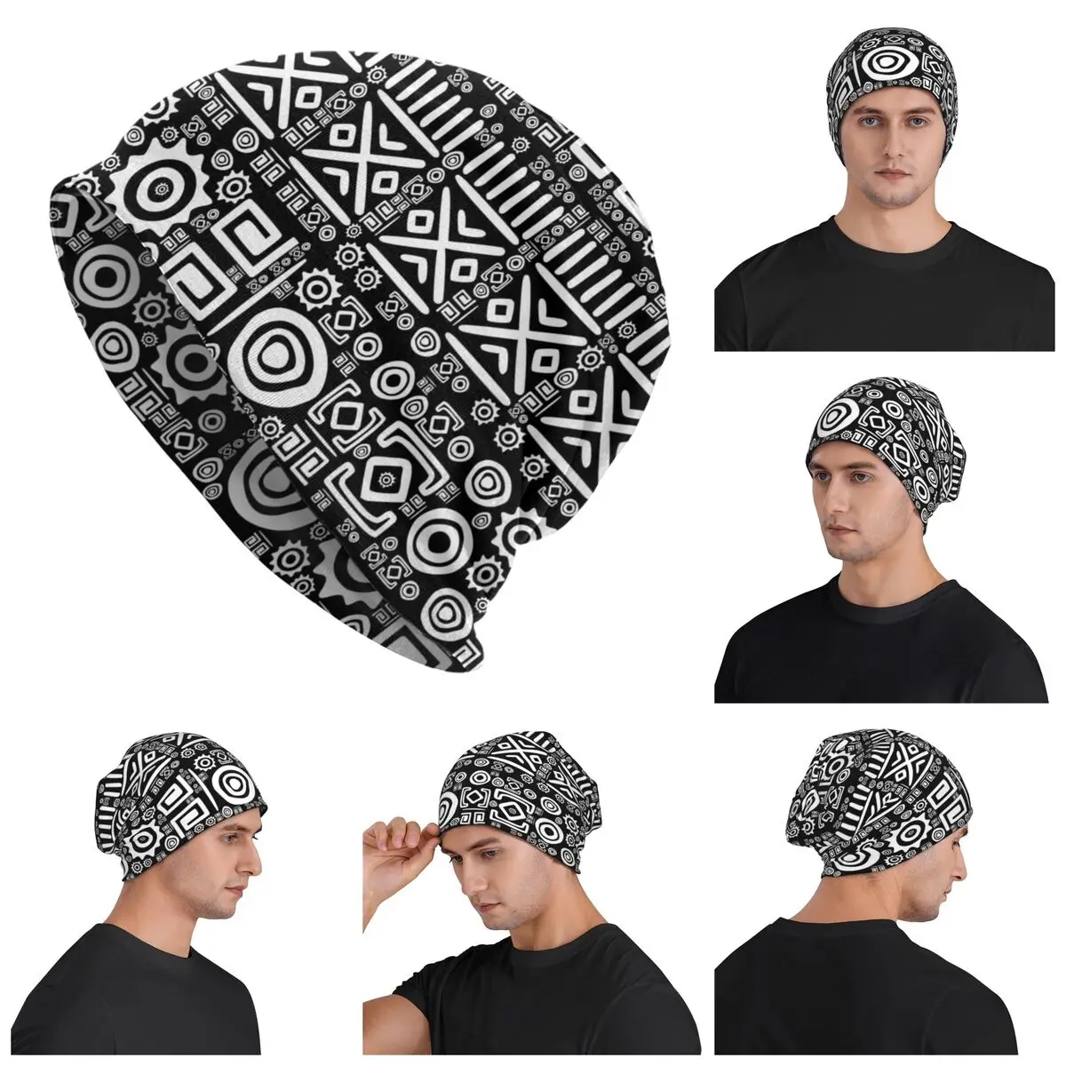 Ethnic African Pattern Warm Knitted Cap Fashion Bonnet Hat Autumn Winter Outdoor Beanies Hats for Unisex Adult