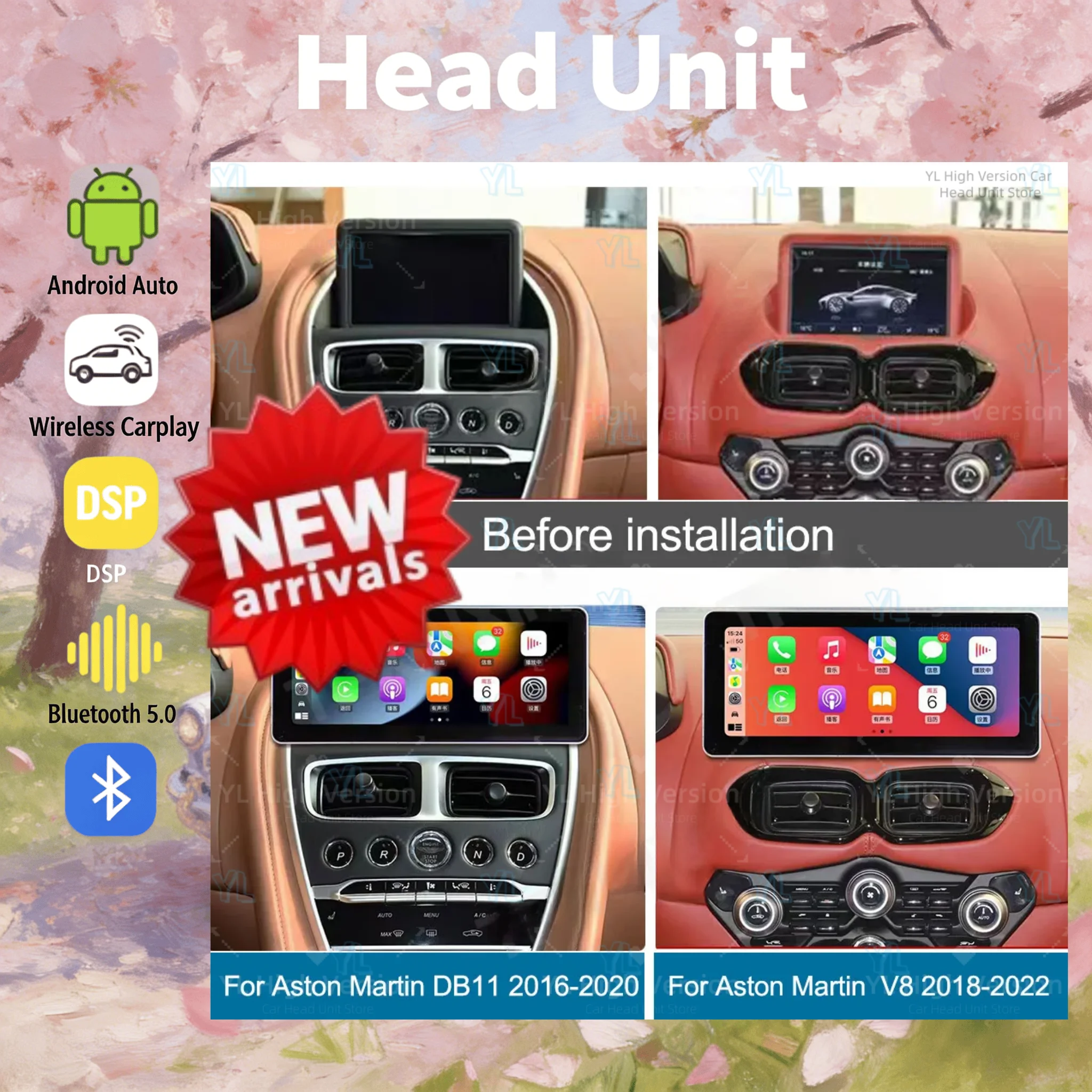 Sistema Android 14 para Aston Martin DB11 2016-2020 / V8 2018-2022, Audio para Auto, GPS, Navegador, Sistema Multimedia Estéreo, Unidad Inalámbrica Carplay