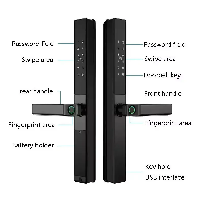 Enrique Double Side IP65 Waterproof Outdoor Aluminum Sliding Door Lock Tuya TT LOCK Digital Password Fingerprint Smart Lock