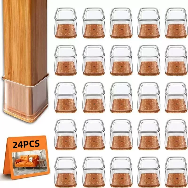 24-Piece Chair Leg Protector Set, Universal Rubber Pads for Hardwood & Tile Floors, Fits All Chair Shapes, Square Covers Include