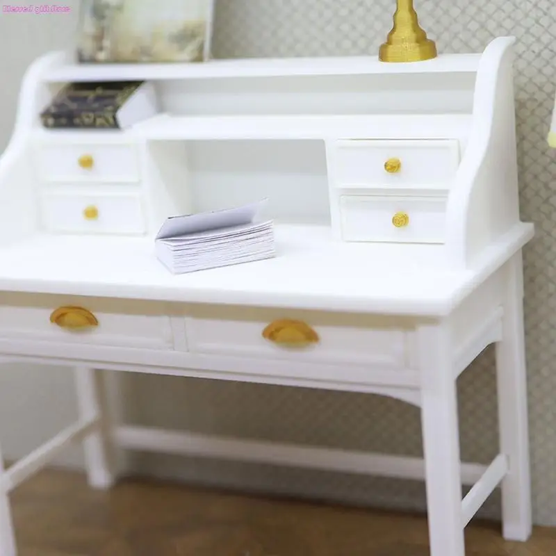 D0JC Tiny Study Desk 1/12 Miniature Model Realistic Dollhouses Accessory Creative Scene Building For Adults