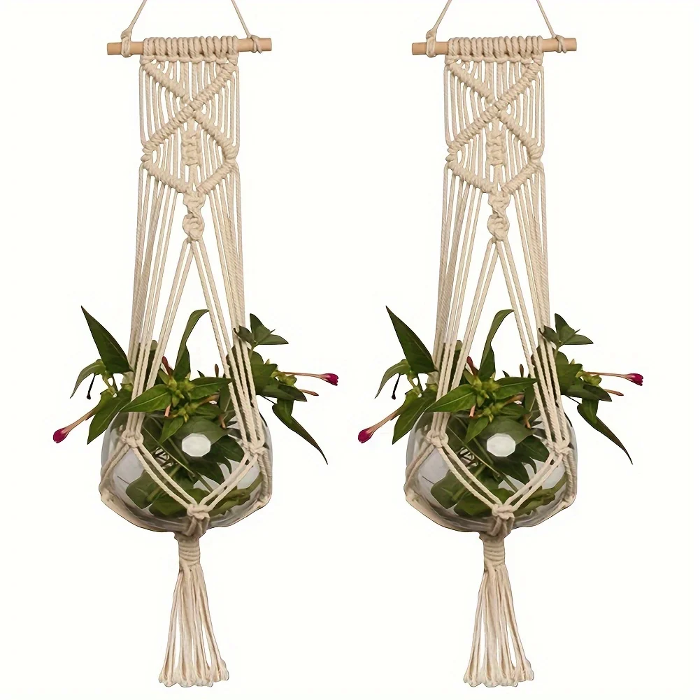 Bohemian Style Plant Hanger, Plant Hanging Basket,Handwoven Hanging Basket, Home Wall Hanging Succulent Plant Storage Decoration