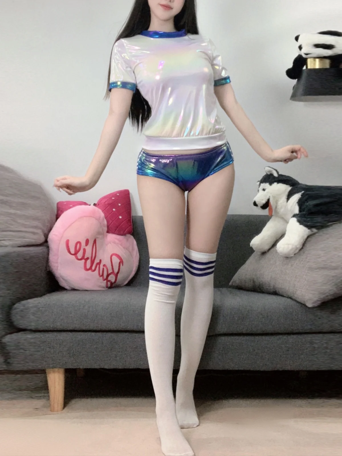 Sexy Pure Desire Japanese Sle Gymnastics Suit Laser Painted Leather ort orm Casual Set Student Faion Ensemble