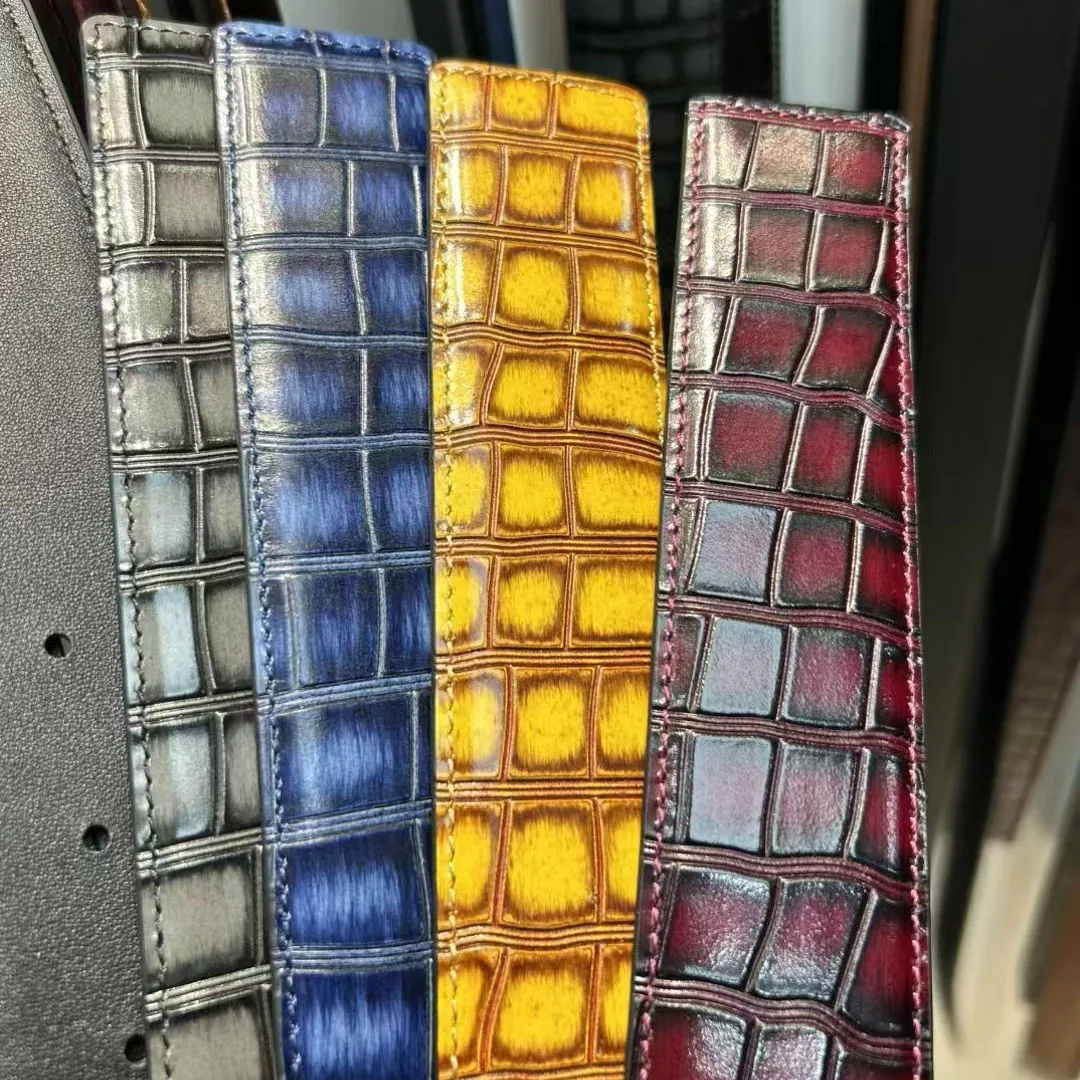 本革ベルト-メンズ-バックルなし-クロコダイル柄-h-way-ウエストベルト-カジュアルウェア用-快適なフィット感-3層構造