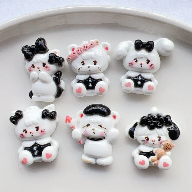 10 Pcs Cartoon Resin Cute Cartoon Cats Puppy series Flat bottom Scrapbook Diy Jewelry hair clips Phone case Ornament Accessories