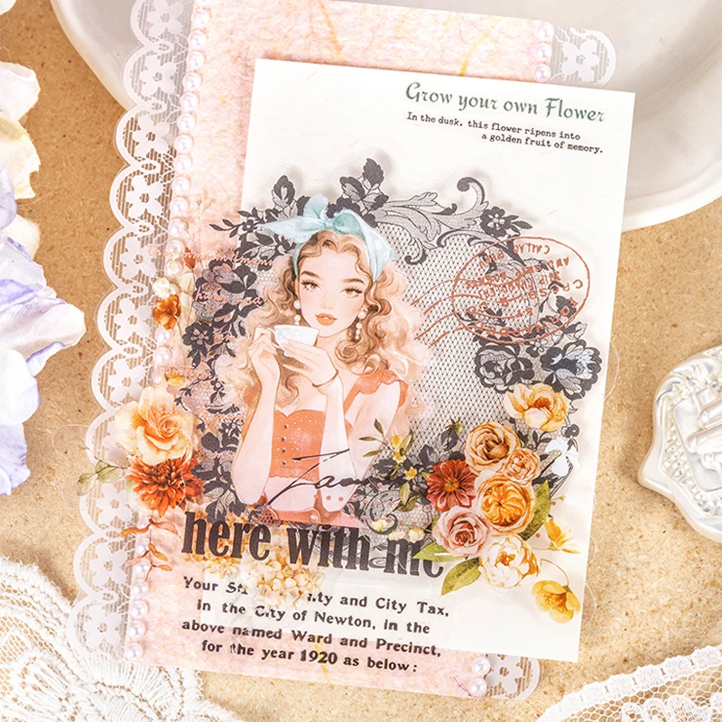 Mr. Paper, 6 Styles, 10PCS/bag, PET Stickers, Lace Element Girl Character Handmade Collage Scrapbook, Phone Case, Notebook