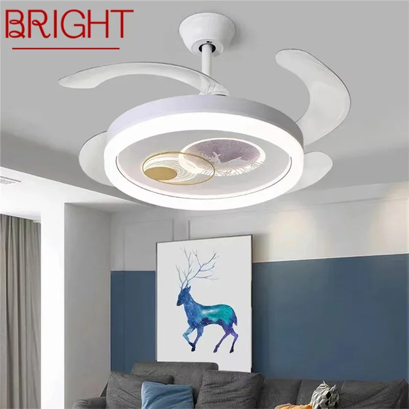 BRIGHT Nordic Children Stealth Fan Light LED Modern Living room Restaurant Bedroom Ceiling Fan Light Remote Electric Fan Light