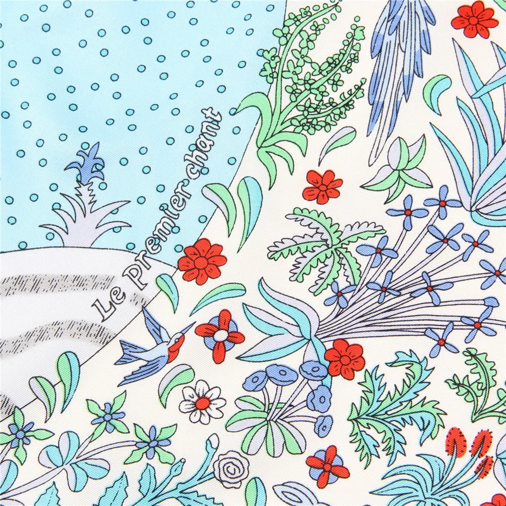 Manueller handgerollter Twill-Seidenschal für Damen, Konzertdruck, quadratische Schals, Wraps, Echarpes, gekräuselte Foulards, Femme, Bandana, Hijabs, 90 cm – Detail 8