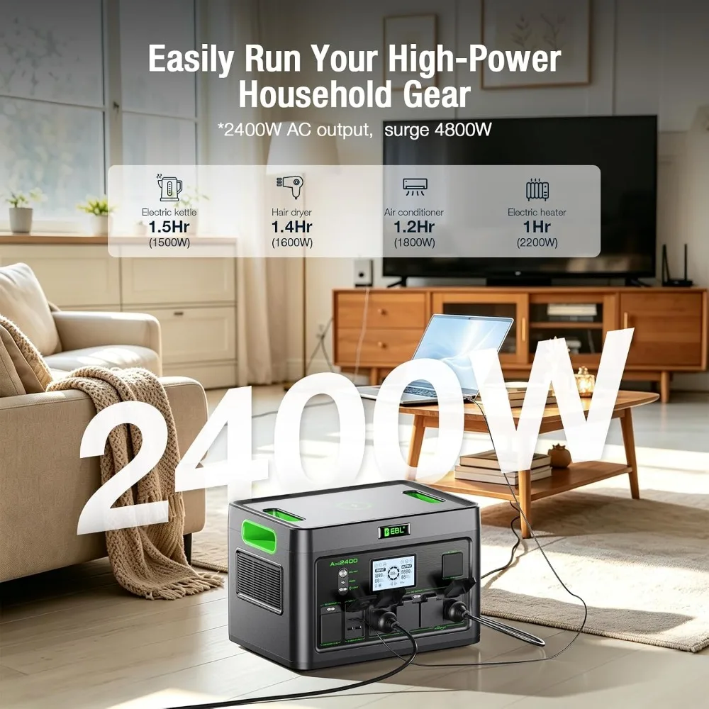 2400W Portable Power Station LiFePO4 Battery for Home Use
