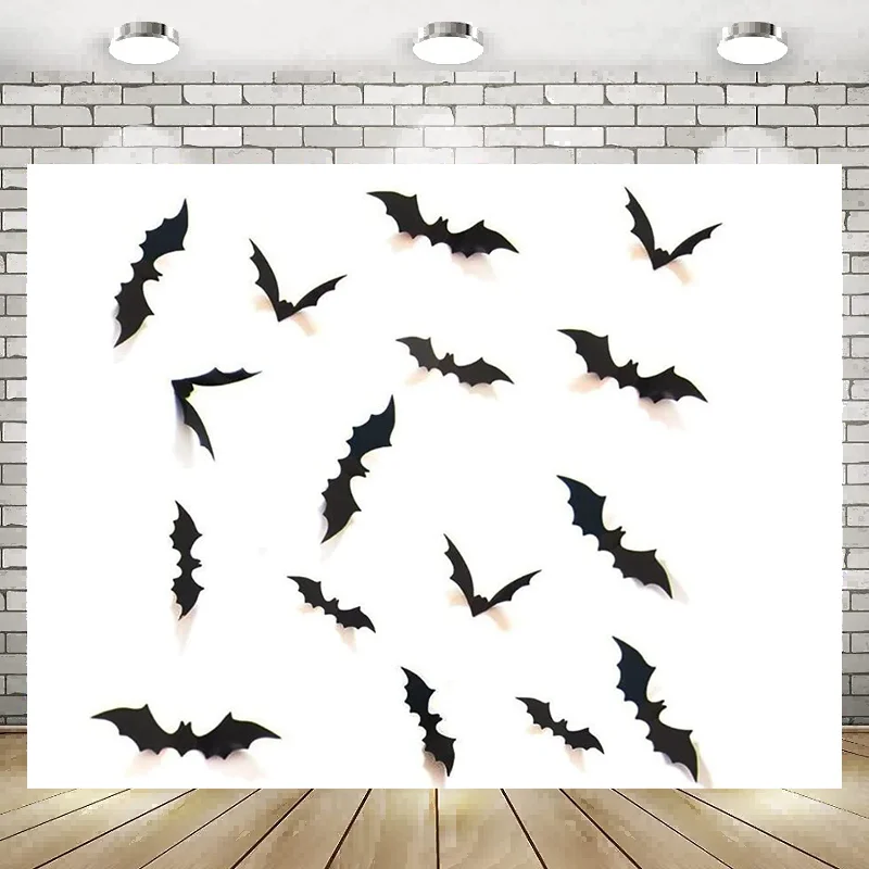 Halloween Party Photography Backdrop Bat Garland Black Glitter Flying Decorations Wall Background Banner Baby Shower