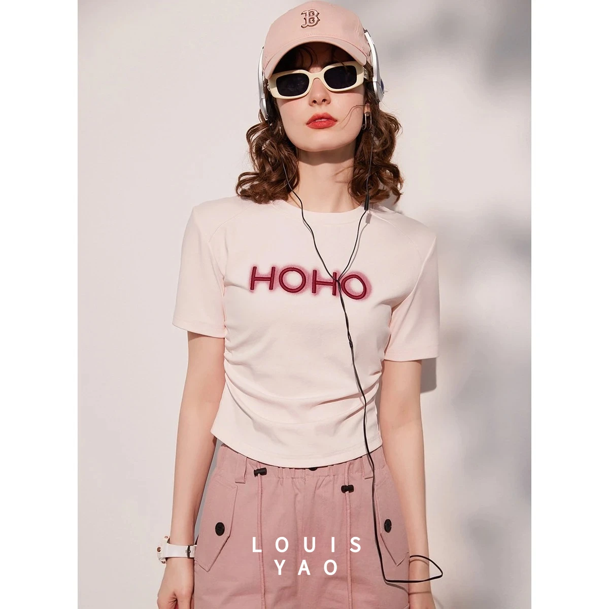 

LOUISYAO Contrasting Colours Short Sleeve Tee 2025 Summer Printed Letters Women's T-shirt Round Neck Pullover Top