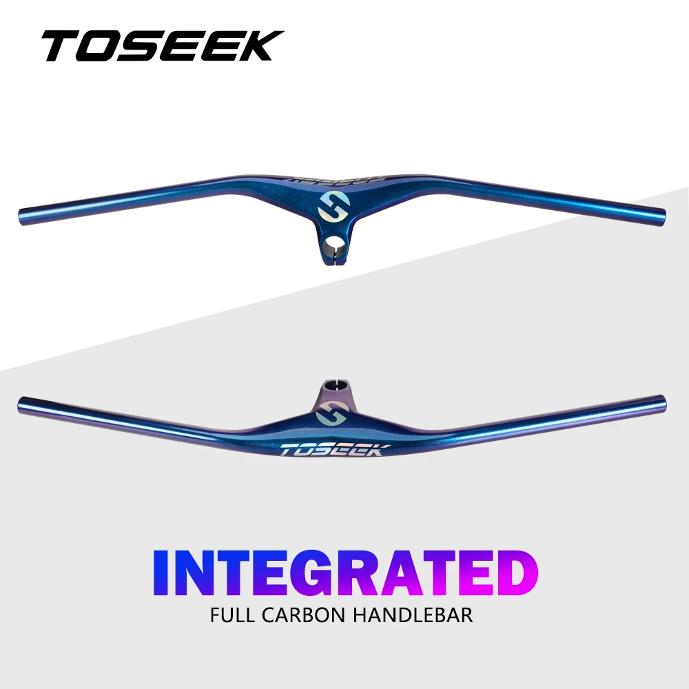 TOSEEK Carbon Fibre Bicycle Handlebar -17 Degree Bike MTB Integrated Handlebar Stem 28.6mm One-shaped Handlebar 660mm - 800mm