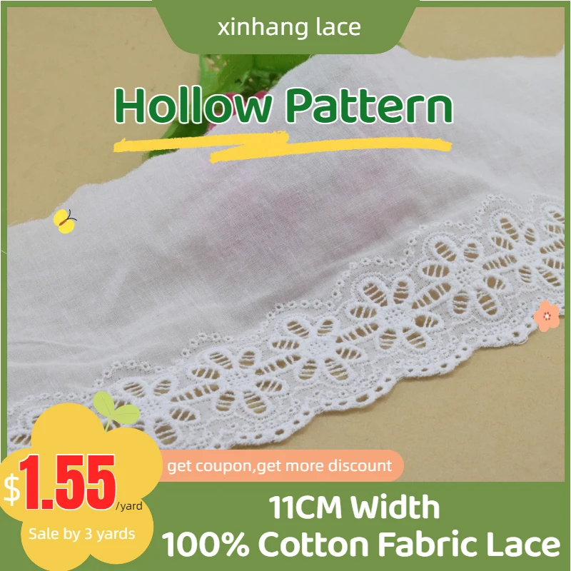 

3yards 11cm width 100% Cotton embroid lace sewing ribbon guipure trim fabric knitting DIY Garment Accessories wedding lace#3308