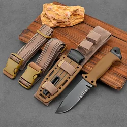 Outdoor Survival Knife High Hardness One Piece Camping Mountaineering Knife Portable Defense Knife with K Sheath Straight Knife