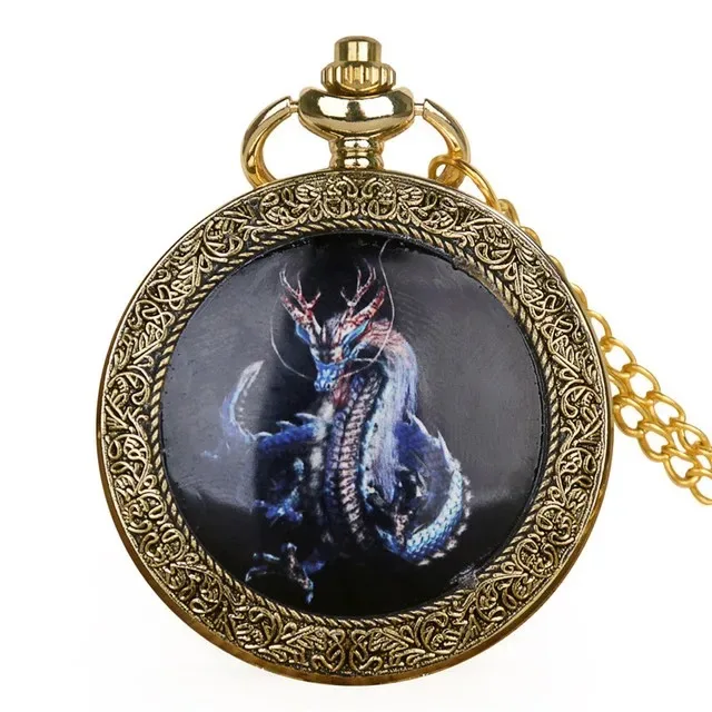 Steampunk Flying Dragon Pattern Fob Quartz Pocket Watch with Chain Necklace Peandant Pocket Watches Men Christmas Birthday Gifts