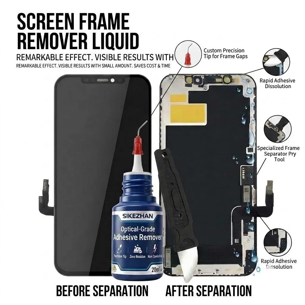 SIKEZHAN 20ml Optical-Grade Adhesive Remover Cleaner Kit with Precision Dispensing Needle & Pry Tool for Phone Screen Repairs