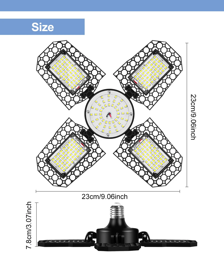 200 W LED-Birne E27/E26 Lampe Garagenleuchte AC 220 V zusammenklappbar verformbare Hochregallampen Strahler Home Warehouse Workshop Parkplatz – Detail 11