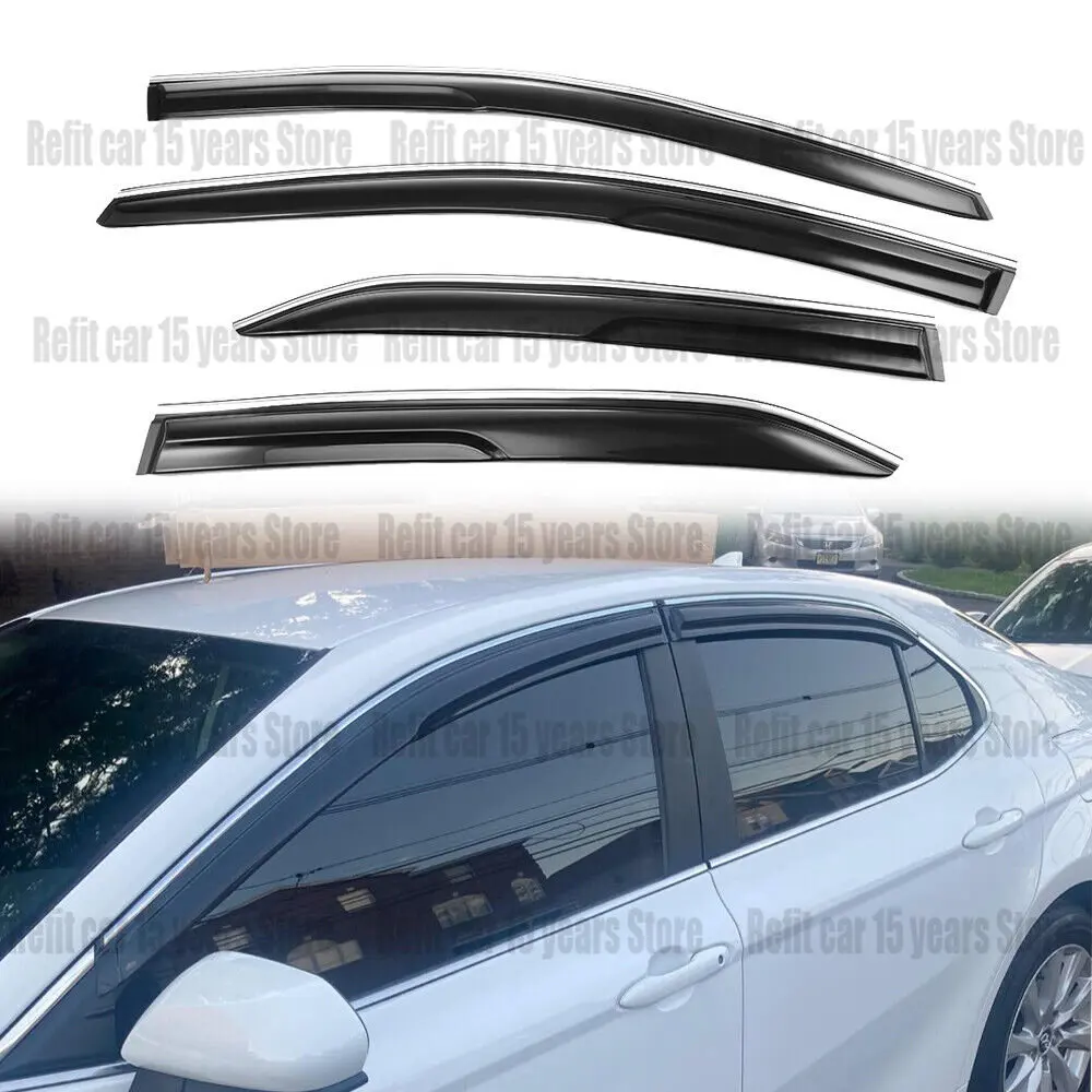 For 2018 2019 2020 2021 2022 Toyota Camry Window Visors Tinted Chrome Rain Trim Wind Deflector 4pcs