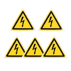 5pcs 2.5/5cm Triangle Safety Warning Stickers Beware of Electric Shock Equilateral PVC Adhesive Labels Yellow Sign Car Decal