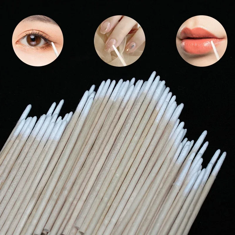 100-500pcs Micro Wood Cotton Swabs Tatoo Microblading Cleaning Wooden Sticks Eyelash Extension Cotton Brush Buds Nail Tip Tools